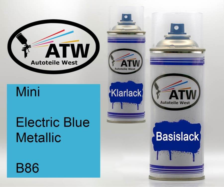 Mini, Electric Blue Metallic, B86: 400ml Sprühdose + 400ml Klarlack - Set, von ATW Autoteile West.